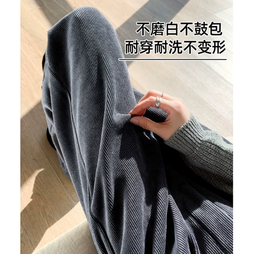 Весенние черные флисовые вельветовые штаны, высокая талия, большой размер, по фигуре