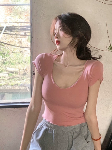 Розовая цветная женская сексуальная модная футболка, стиль, по фигуре