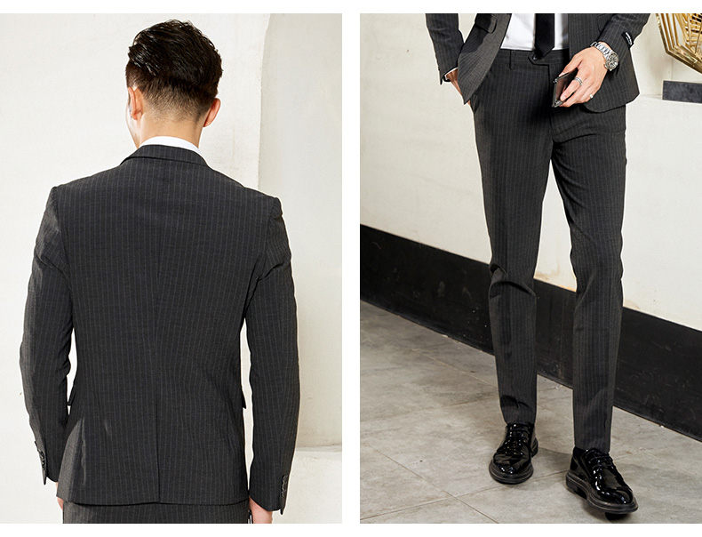 Romon / Luo Meng họa tiết dọc phiên bản Hàn Quốc của bộ đồ vest nam phù hợp với váy cưới công sở bình thường thời trang phù rể áo nam đẹp