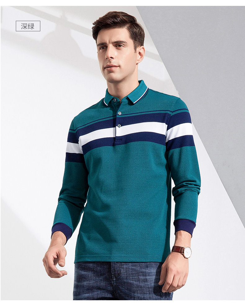 Romon / Romon trung niên áo polo dài tay nam mùa thu màu mới phù hợp với áo thun nam cổ áo giản dị áo polo đồng phục