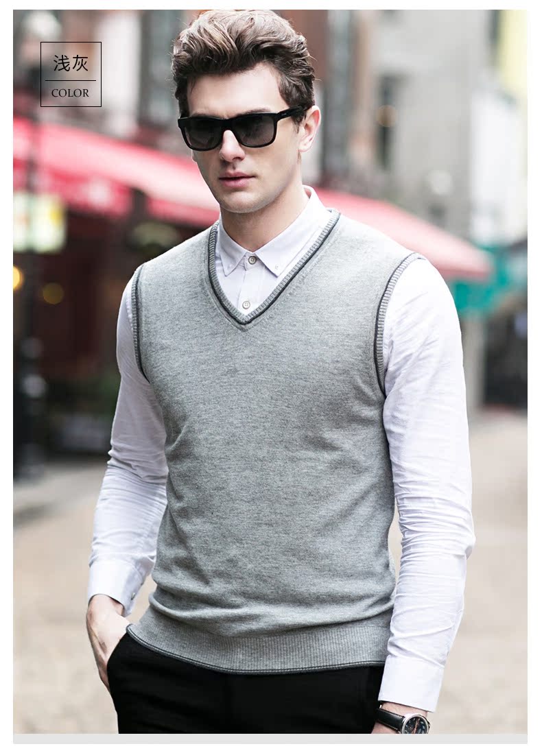 Áo len nam Romon Luomen mùa thu và mùa đông V-cổ áo len tinh khiết vest nam không tay áo len sweater nam