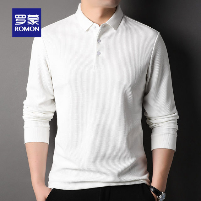 Romon Men's Long Sleeve Shirt 2024 Spring New Casual Lapel T-Shirt