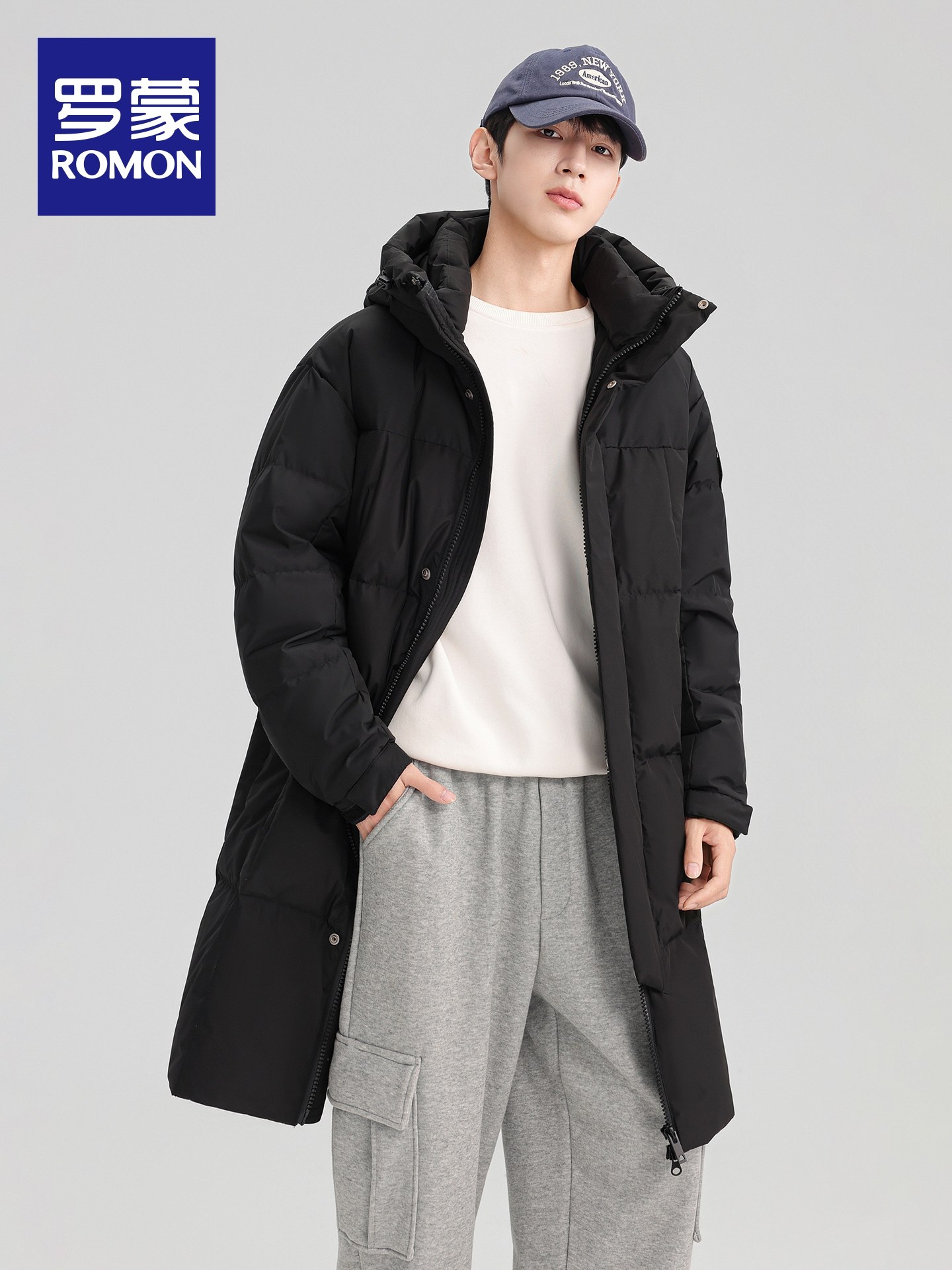 [Unisex] Romon Men's Mid-Length Hooded down Jacket 2025 Winter New Versatile Casual Coat
