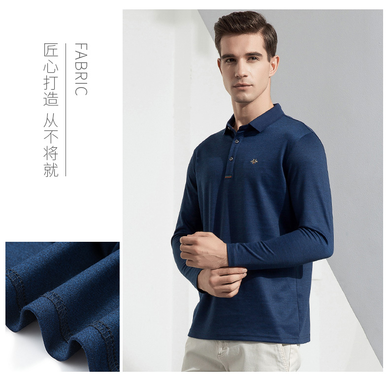 Romon / Luomen nam kinh doanh áo thun dài tay trẻ trung mùa xuân và mùa thu mới màu rắn giản dị bên trong áo POLO ao thun polo nam