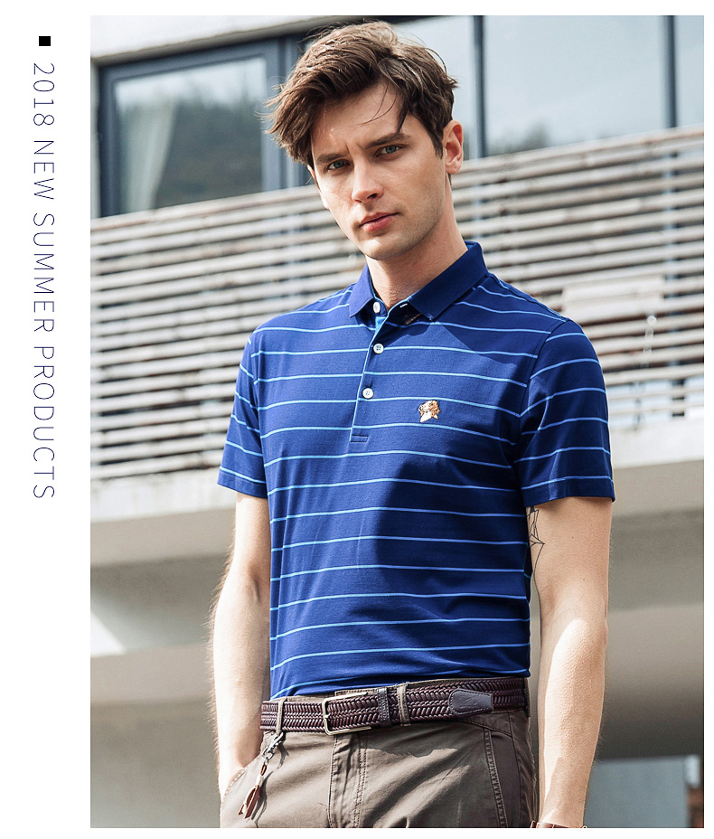 Romon Romon 2018 mùa hè mới tops thanh niên thời trang POLO áo sọc ve áo ngắn tay T-Shirt nam