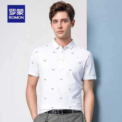 Romon Luo Meng trẻ và trung niên mỏng in POLO áo 2018 mùa hè mới ve áo giản dị ngắn tay T-Shirt nam Polo