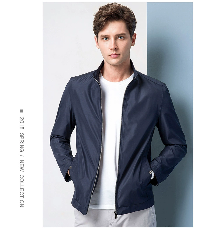 Romon Romon 2018 mùa xuân mới trung niên áo sơ mi nam kinh doanh bình thường áo khoác màu rắn cổ áo jacket nam