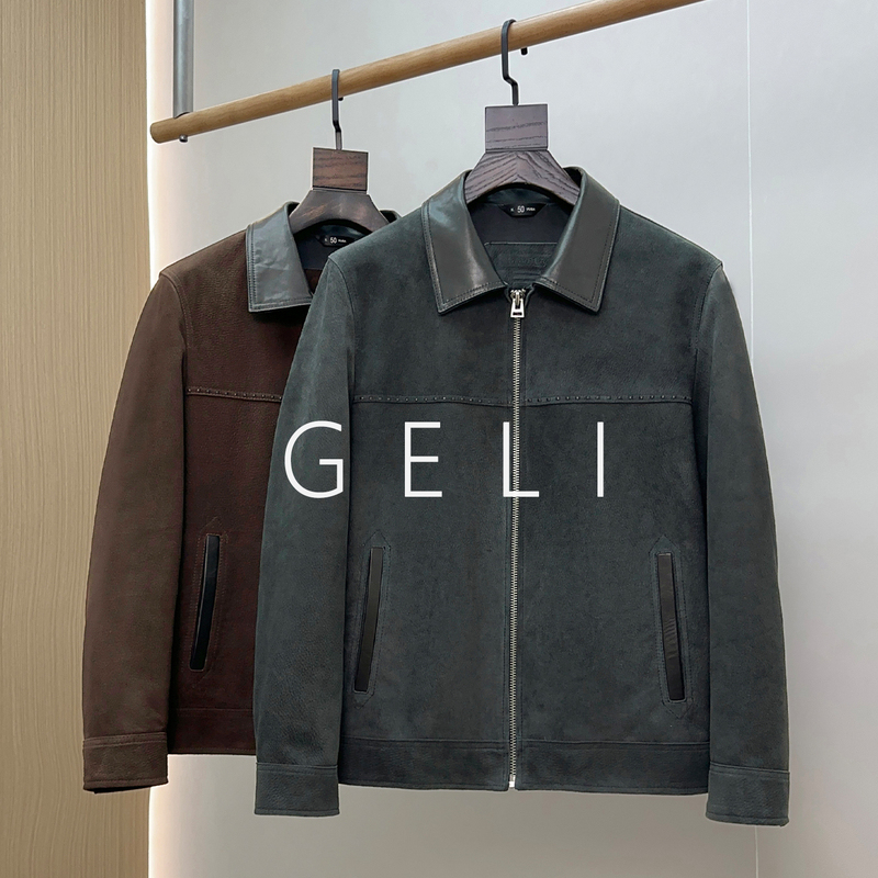 Geli High-End New Genuine Leather Jacket for Men, Short Style with Lapel, First Layer Sheepskin Suede Jacket, Light Business Coat, Thin