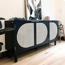Nordic solid wood rattan sideboard small apartment living room tea cabinet locker simple modern hall porch cabinet