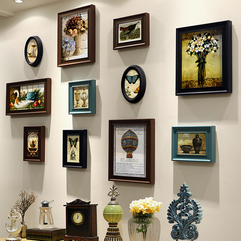 Add color Painted Living Room Dining Room American Vinantique Solid Wood Photo Wall Creative Hanging Wall Photo Frame Combo Wall Decoration