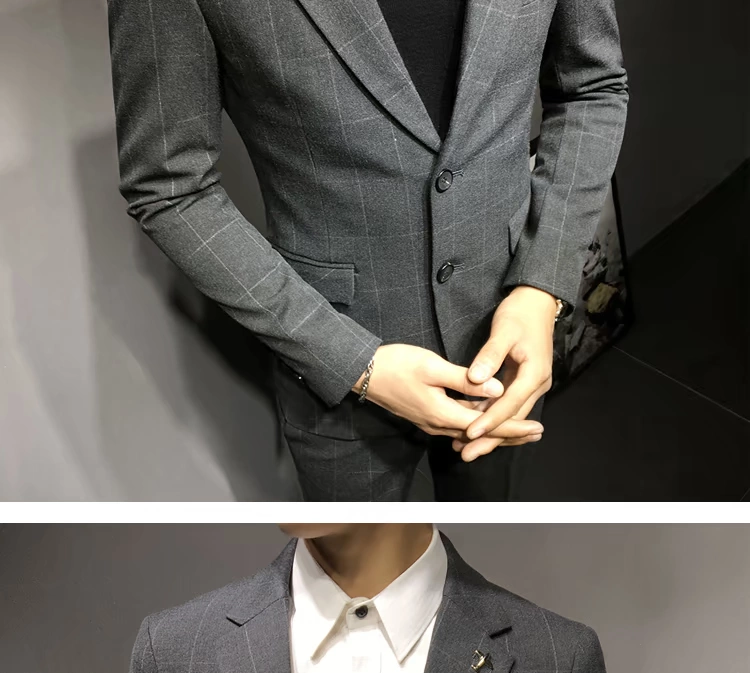 Mùa thu và mùa đông phù hợp với nam giới kiểm tra áo khoác kinh doanh bình thường phiên bản mới của Hàn Quốc shop thời trang nam 