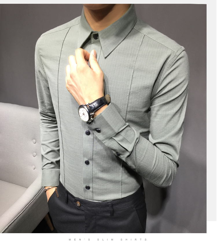Áo sơ mi nam tay dài Slim phiên bản Hàn Quốc của inch trẻ trung màu rắn thoáng khí cotton co giãn kinh doanh thời trang sơ mi áo sơ mi nam ngắn tay công sở
