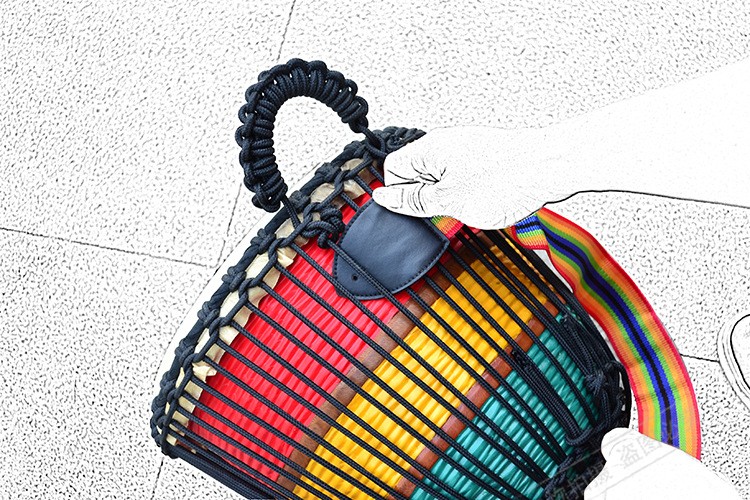 Trống tay trống châu Phi dây đeo vai Lijiang tambourine xách tay tải nhanh trống cầu vồng màu nylon nhạc cụ dây đeo - Phụ kiện nhạc cụ dây đàn