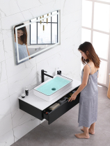 Printed porcelain smart bathroom cabinet combination bathroom bathroom mirror solid wood marble wash table anti-fog hand wash basin