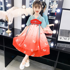 Китайский традиционный наряд для детей 女童汉服夏装中国风儿童古装夏季中大童襦裙唐装小女孩连衣裙超仙