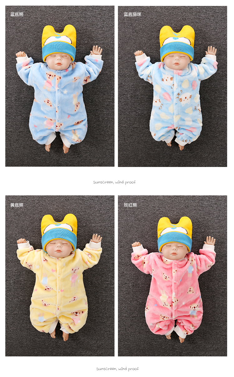 Quần áo cho bé mùa thu đông mặc quần áo dày 0-3 tháng Quần bé leo san hô flannel Bộ đồ ngủ một mảnh ấm áp đồ bơi bé trai
