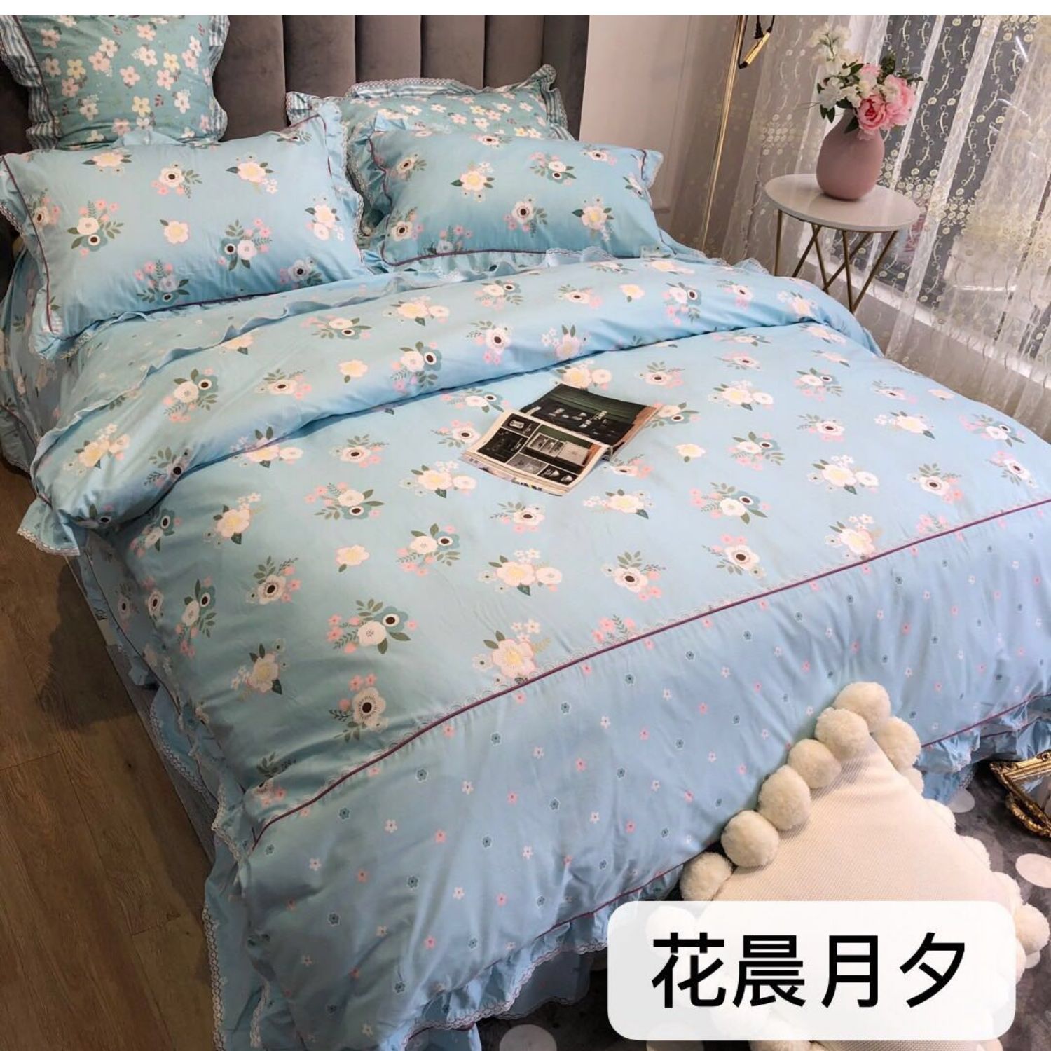 Bông cotton bốn mảnh mùa xuân và mùa hè gió mục vụ hoa nhỏ phiên bản Hàn Quốc với bộ đồ giường ren lưới màu đỏ đoạn 1,8m - Bộ đồ giường bốn mảnh chăn ga gối đệm hanvico giảm giá