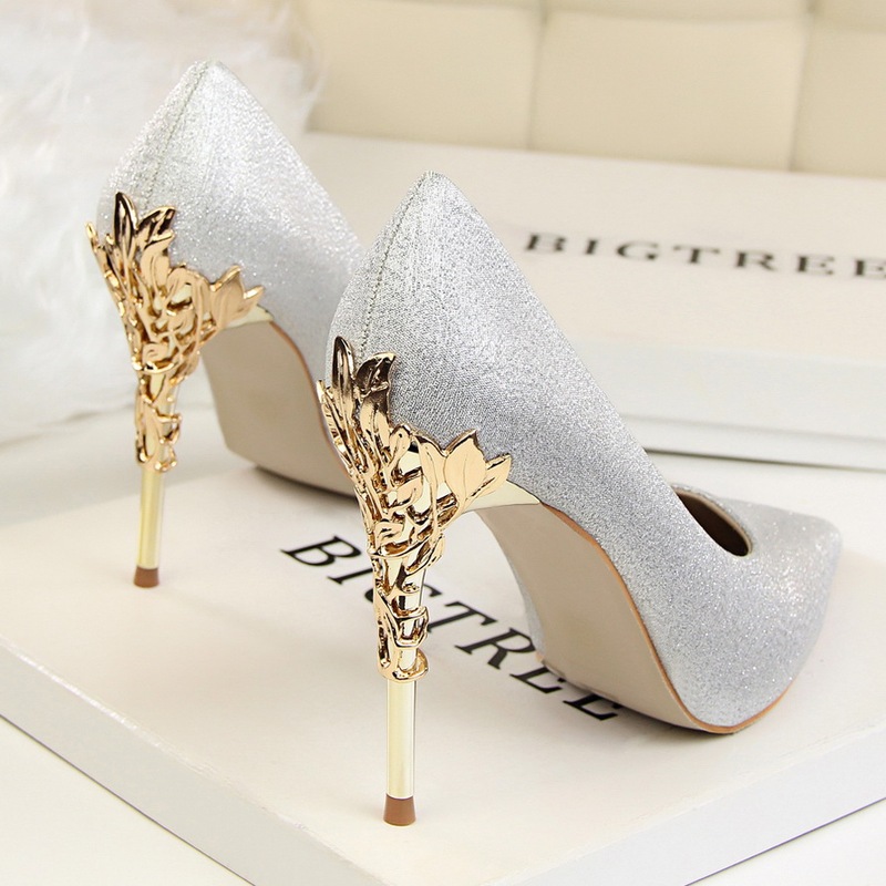 French-Style Fairy-Like Crystal High Heels, Feminine Stiletto Heels, Evening Dress Metal Steel Heel Pointed Toe Pumps