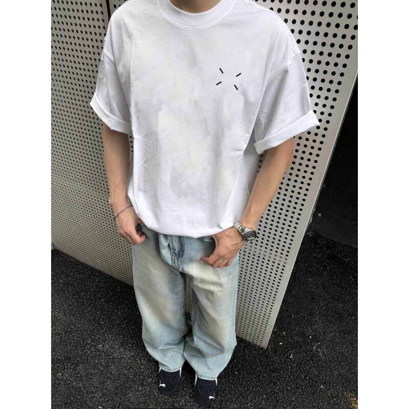 TSAOOJ260克重磅高定纯棉短袖T恤男女宽松简约百搭上衣四点刺绣