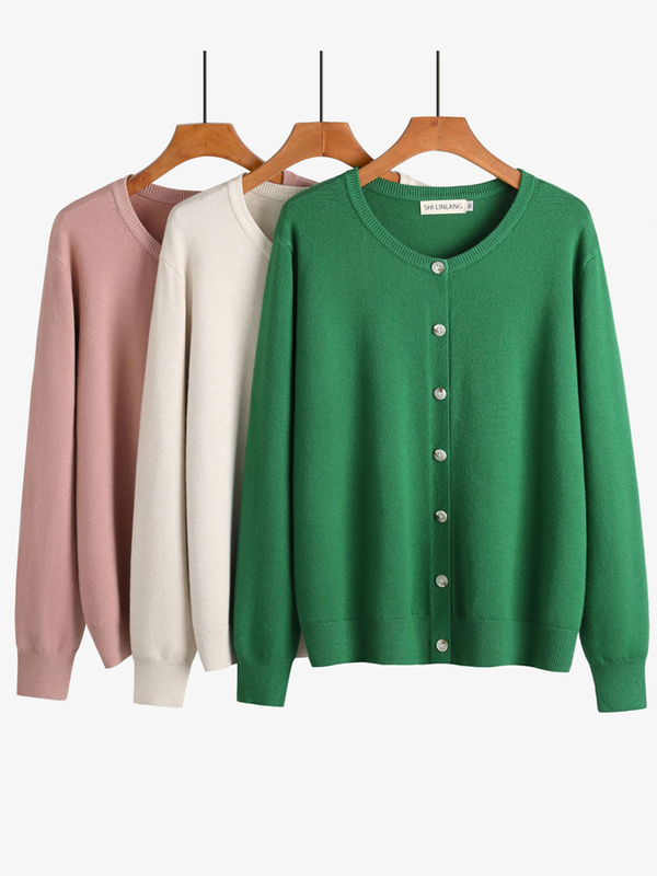 2023 New Style Mother's Knitted Cardigan for Women, Spring and Autumn, Round Neck, Long Sleeves, Loose Fit, Plus Size Women's Outerwear, Thin Coat