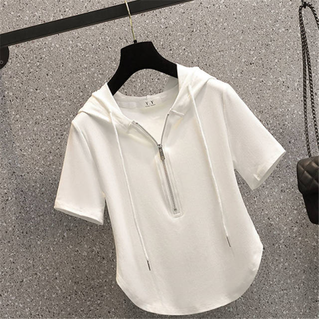 Clearance pick-up counter pulls extra large size fat mm 300 pounds fashionable thin zipper sweatshirt slim short-sleeved T-shirt for women