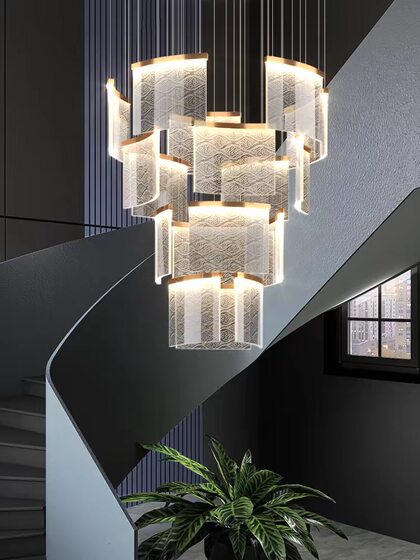 New Chinese-Style Duplex Living Room Large Chandelier, Modern Minimalist Hollow Villa Self-Built House High Ceiling Cloud-Pattern Creative Lighting Fixtures