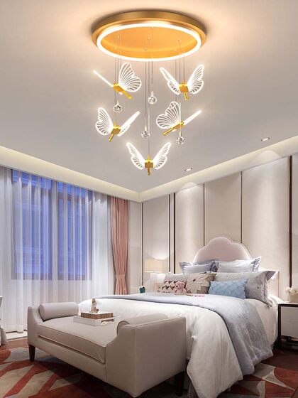 French Nordic Light Luxury Master Bedroom Ceiling Lamp, Warm and Romantic Butterfly Lamp, Modern Simple Children's Room Ceiling Lamp