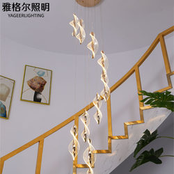Staircase Long Chandelier Loft Duplex Light Luxury Nordic Simple Creative Villa Living Room Internet-Famous Starry Sky Rotating Twisted Light