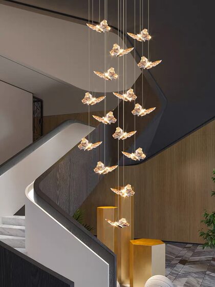Staircase Light, Long Pendant Light, Villa Duplex Crystal Light, Bedside Butterfly Creative Chandelier, Corridor Light, Light Luxury Modern Minimalist Pendant Light