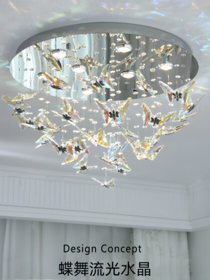 Modern Light Luxury Living Room Crystal Butterfly Chandelier, High-End Creative Bedroom Children's Room Ceiling Lamp, Dining Room Chandelier