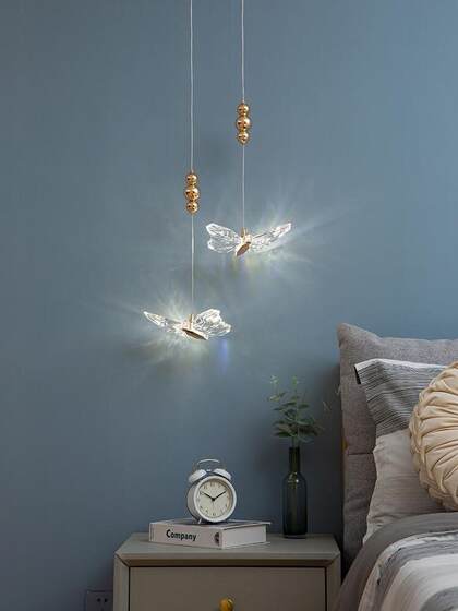 Butterfly Chandelier Bedroom Bedside Chandelier Creative Light Luxury Personality Foyer Entrance Light Girl's Master Bedroom Double-Head Pendant Light