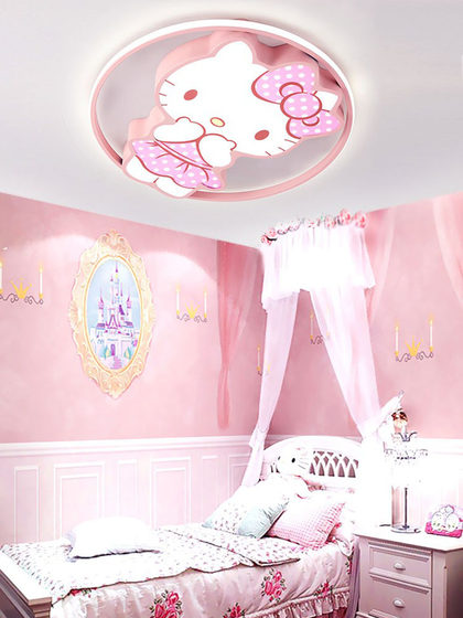 Children's Room Lamp Girl Princess Room Kitty Cat Bedroom Lamp Crystal Pink Led Cartoon Eye Protection Ceiling Lamp
