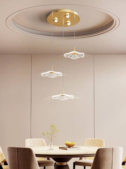 Duplex Living Room Lamp, New Chinese Style Lotus Leaf Simple Loft Light Luxury Smart Apartment Personalized Villa Staircase Chandelier