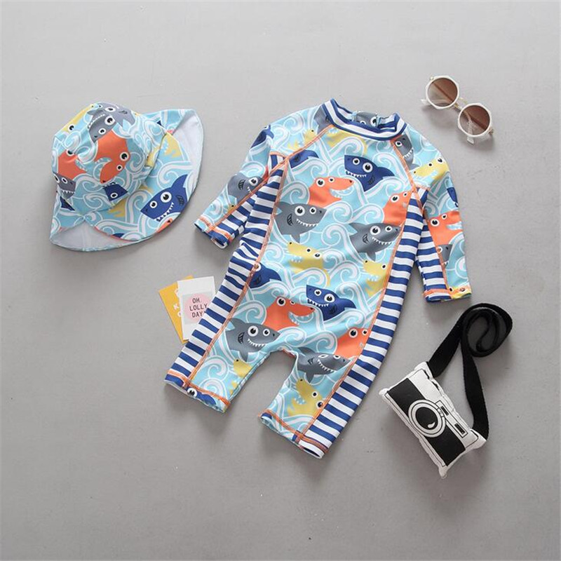 Children's warm one-piece beach children's swimsuit Shark suit Boys sunscreen children's baby one-piece winter swimsuit