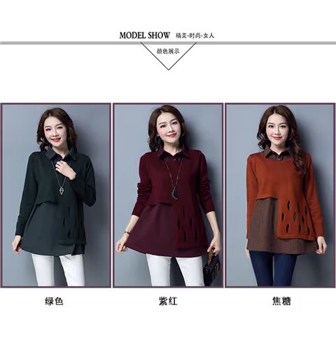 Áo len nữ 2 dây giả cổ áo len cổ lọ nữ xuân hè 2018 Học sinh phiên bản Hàn Quốc của áo sơ mi hoang dã - Áo / áo thun thoi trang nu