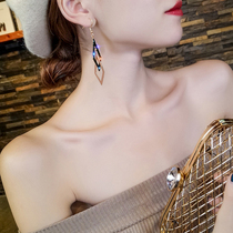 Face thin geometric diamond earrings female Korean long temperament stud earrings 2020 new trend net red earrings drop earrings