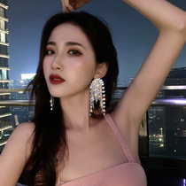 LACELIPS European and American exaggerated personality full diamond long tassel exaggerated big earrings Net red fashionable earrings female