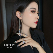 LACELIPS European and American super long diamond star tassel ear hanging niche custom design cold wind no ear hole female
