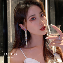 925 silver pin Super Flash rhinestone tassel earrings Korean temperament long atmospheric earrings personality exaggerated earrings female