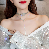 Knotted shiny rhinestone choker collar necklace Female Japanese and Korean personality neck strap neck jewelry short clavicle chain