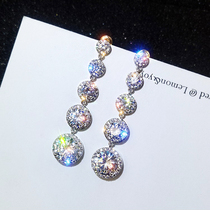 925 silver needle super flash round zircon crystal long drop earrings for women Korean personality wild temperament stud earrings