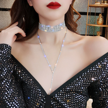 Europe and the United States popular long rhinestone choker collar necklace Female Japan and South Korea personality neck jewelry short clavicle chain tide