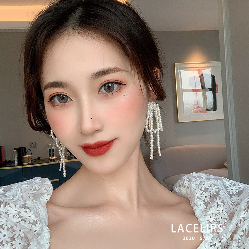 LACELIPS retro temperament Korean Suisui pearl personality long earrings drop earrings tassel beaded earrings female