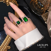LACELIPS luxury Emerald opening ring fashion personality crystal ring female fashion index finger ring