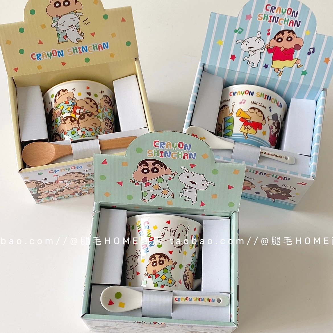 Керамическая кружка Crayon Shin-chan с милым рисунком, студенческая детская чашка для воды с ложкой, подарочная коробка, чашка для пары, кофейная чашка