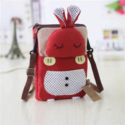 Cartoon Canvas Slanted Satchel Multilayer Single Shoulder Bag Vertical Hanging Neck Big Screen Phone Bag Girl Cute Canvas Mini Small Bag