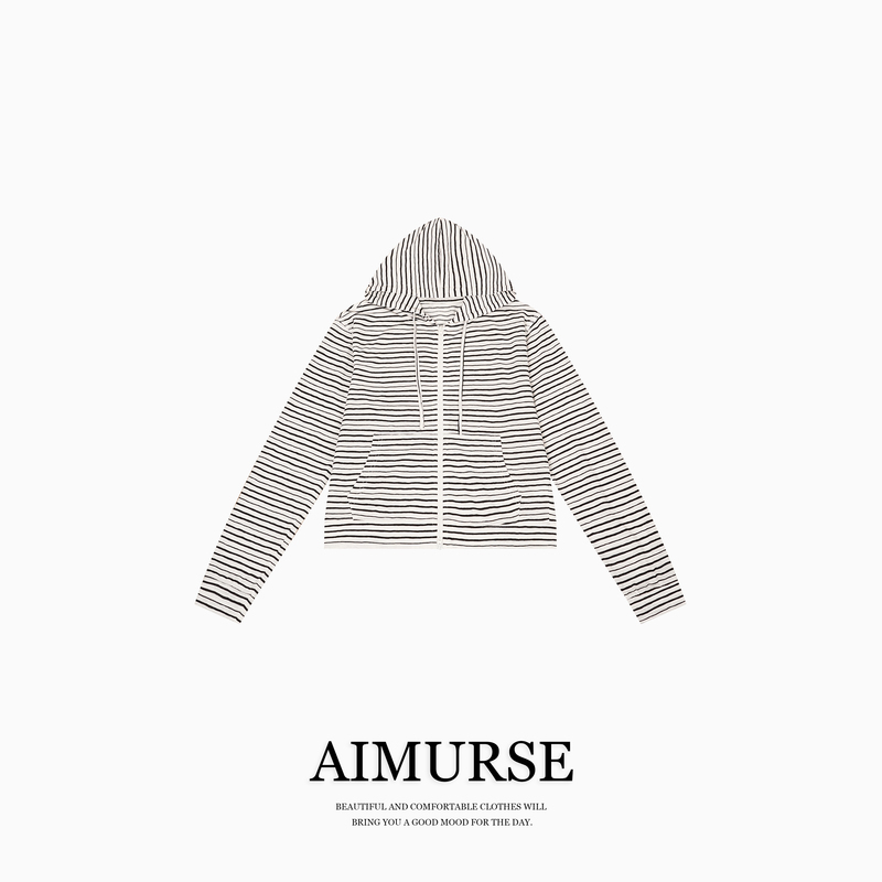Aimurse【Forest Rhythm】Niche Striped Hooded Fashionable Versatile Casual Top Am80606
