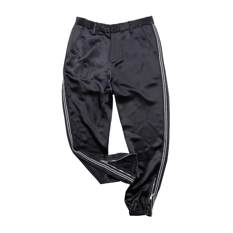 Designer Brand Muslun High-End Acetate Satin Smooth and Comfortable Black Casual Pants with Zipper Cuffs Designer Brand Muslun High-End Acetate Satin Smooth and Comfortable Black Casual Pants with Zipper Cuffs