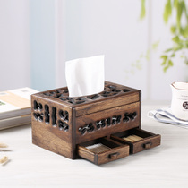 Thai wooden tissue box living room Southeast Asia retro solid wood drawing paper box living room household tissue storage box