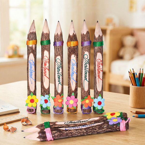 Thai Specialty Gifts and Crafts, Pencils for Elementary School Students, Branch Pens, Creative Pencils, Colored Wooden Pencils, Keychains